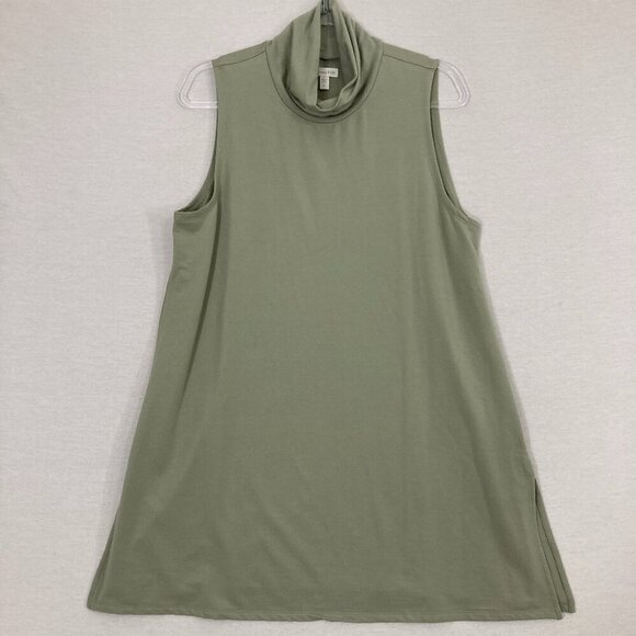 Garnet Hill Sage Green Turtle Neck Sleeveless Stretch Knit Side Slit Tunic Large - Picture 1 of 10